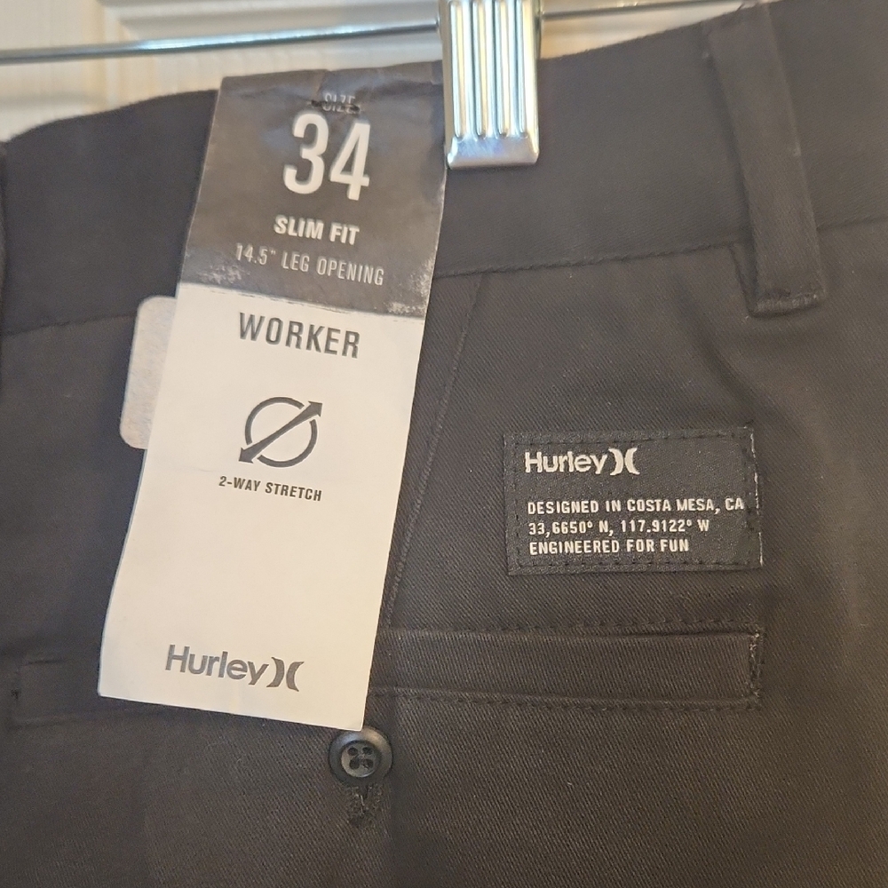 NWT Hurley Men's Black Slim Fit Worker Icon Pant Size 34x34 - Picture 11 of 16